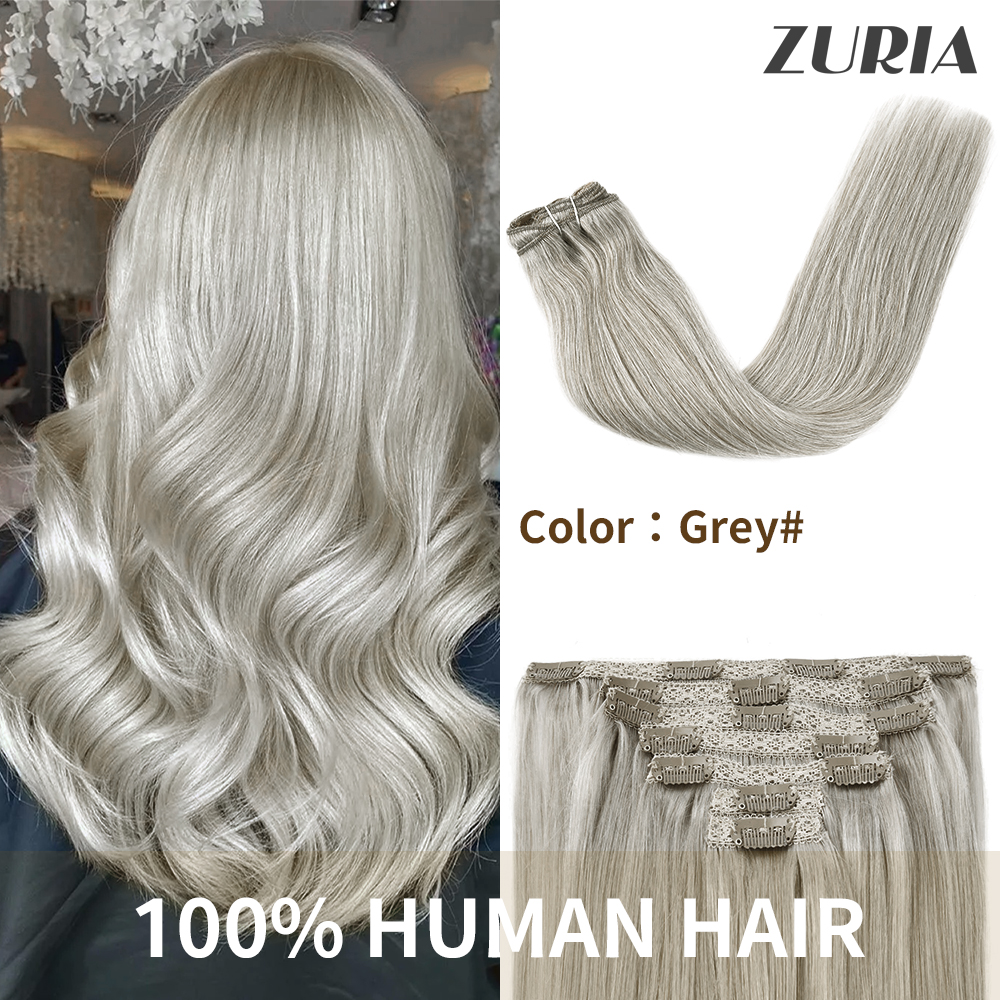 인간의 머리카락 확장에 ZURIA 클립 100% 기계 레미 인간의 머리카락 머리핀 클립 스트레이트 헤어 익스텐션 16 &20& 24 &7 조각